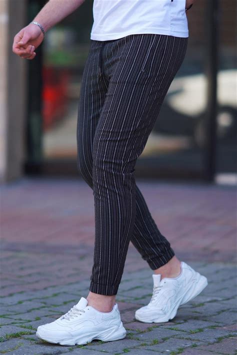 Madmext Çizgili Siyah Jogger Pantolon 4803