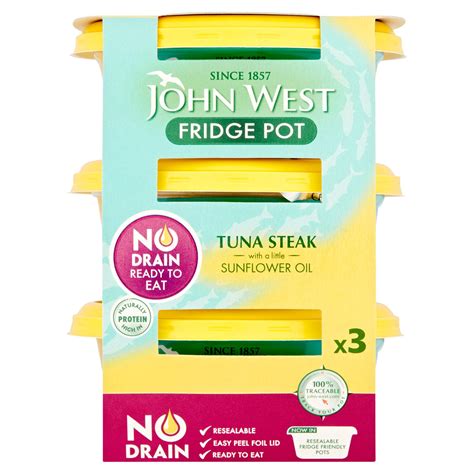 John West No Drain Fridge Pot Tuna Steak In Sunflower Oil 3 Pack 110 G