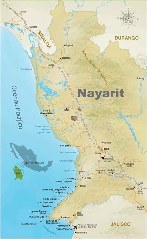 A Map Of Nayarit With The Major Cities