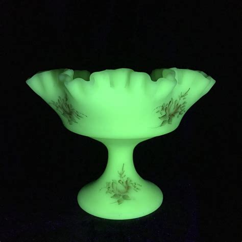 Uranium Satin Custard Glass Compote Hand Painted Artist Etsy Uk