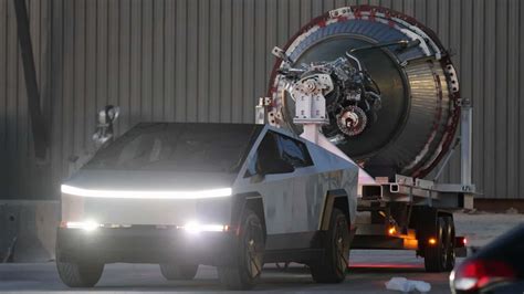 Tesla Cybertruck Spotted Towing Spacex Rocket Engine