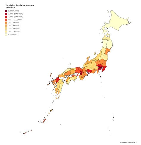 Population Density by Japanese Prefecture - [OC] : r/Maps