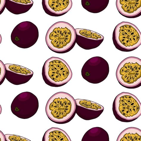 Premium Vector Seamless Pattern Of Passion Fruits Maracuya Delicious Tropical Vegetarian Fruit