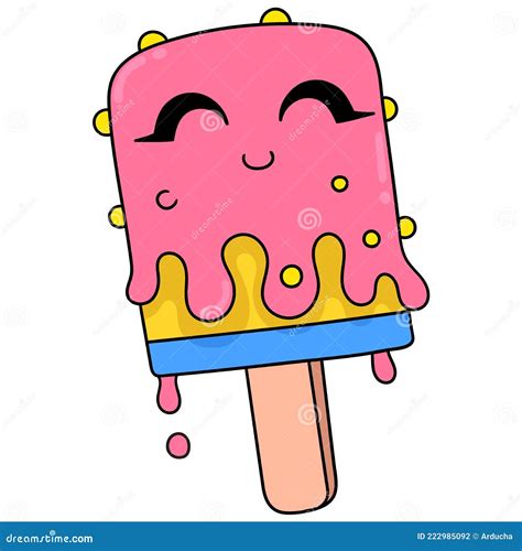 Cute Face Ice Cream Delicious Food In Summer Doodle Icon Image Kawaii Stock Vector