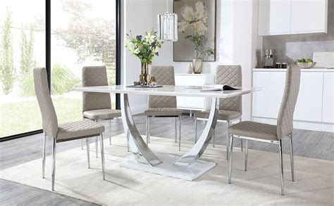 Peake White High Gloss And Chrome Dining Table With Celeste Light