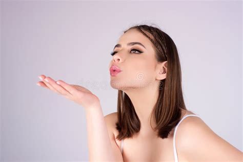 Portrait of Lovely Girl Kissing You Isolated on Studio Background ...