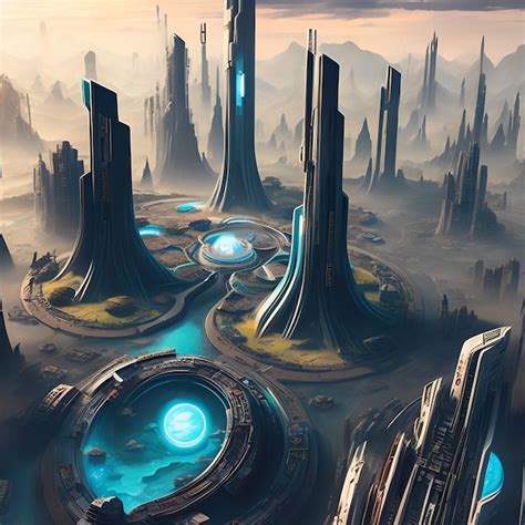 Premium Photo | A digital painting of a futuristic building 