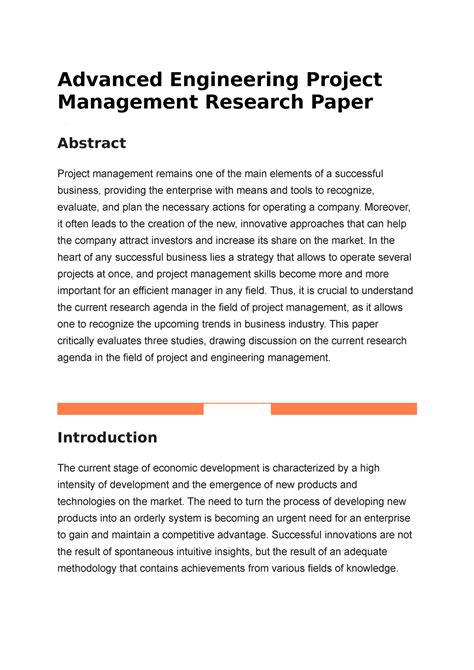 Advanced Engineering Project Management Research Paper Advanced