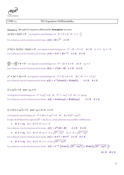 Td Equa Diff Correction Omi A Td Equations Diff Rentielles