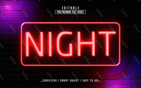 Night Red Neon Light D Text Effect Photoshop Premium Psd File