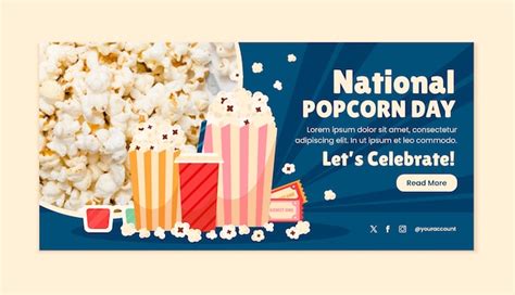 Premium Vector Flat National Popcorn Day Horizontal Banner Template