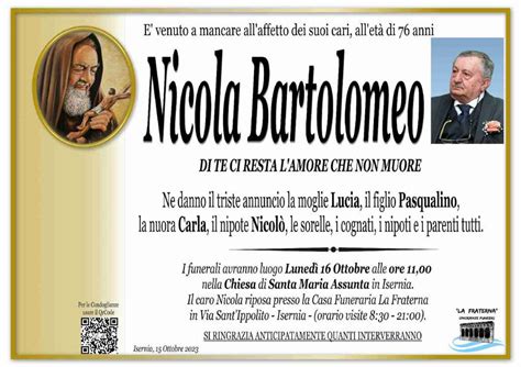 Funerali E Annunci Funebri A Isernia Nicola Bartolomeo Funer