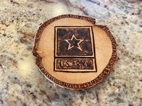 Wood Burned Army Coaster Military Coaster US Army Logo Army Wood Slice