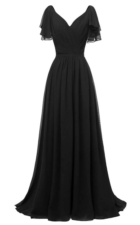 Yexinbridal Ruffle Sleeves Bridesmaid Dress V Neck Chiffon Long Formal