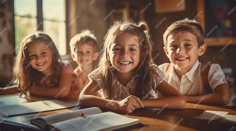 Imagem De Crianças Estudando - Crianças estudando na sala de aula aprendendo e sentadas na mesa ...