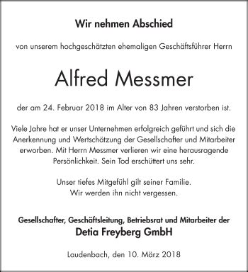 Traueranzeigen Von Alfred Messmer Trauerportal Ihrer Tageszeitung