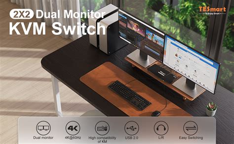 Tesmart Hdmi Kvm Switch 2 Monitors 2 Computers 4k60hz Usb