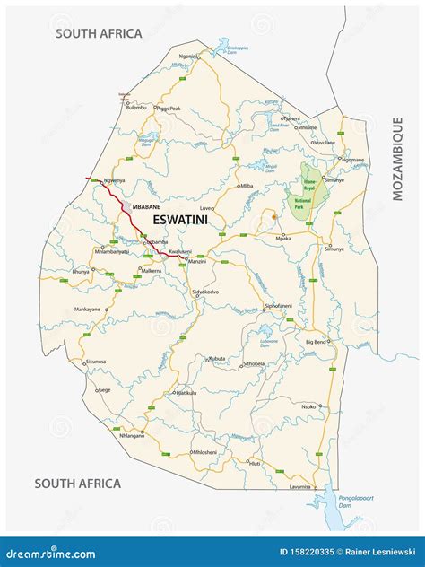 Kingdom Of Eswatini Formerly Swaziland Road Map Cartoon Vector ...