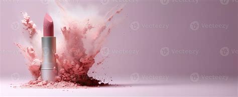 Generative Ai Nude Beige Color Lipstick Beige And Pink Powder Splashes And Smoke With Copy