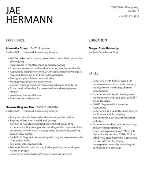 Finance Accounting Analyst Resume Samples Velvet Jobs