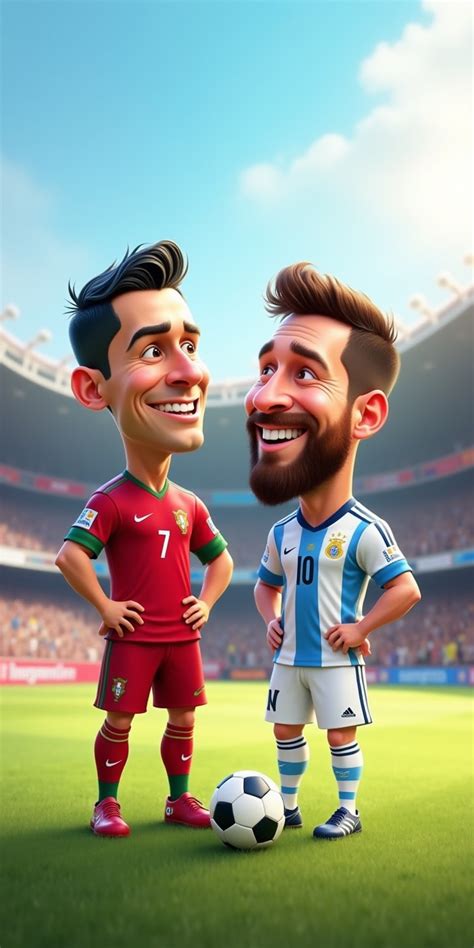 Cristiano Ronaldo And Lionel Messi Friendly Football Cartoon Stable