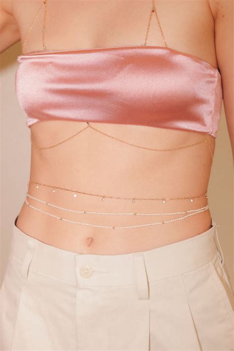 Naiia Jayne Belly Chain Double Pearl And Gold Beaded Belly Chain