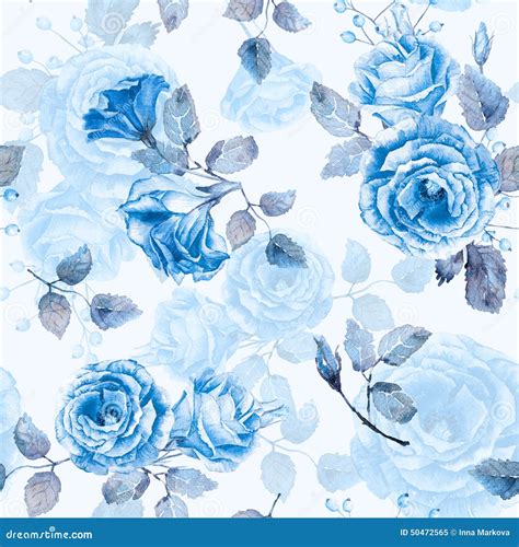 Modelo Inconsútil De Las Rosas Del Azul De La Acuarela Stock De Ilustración Ilustración De