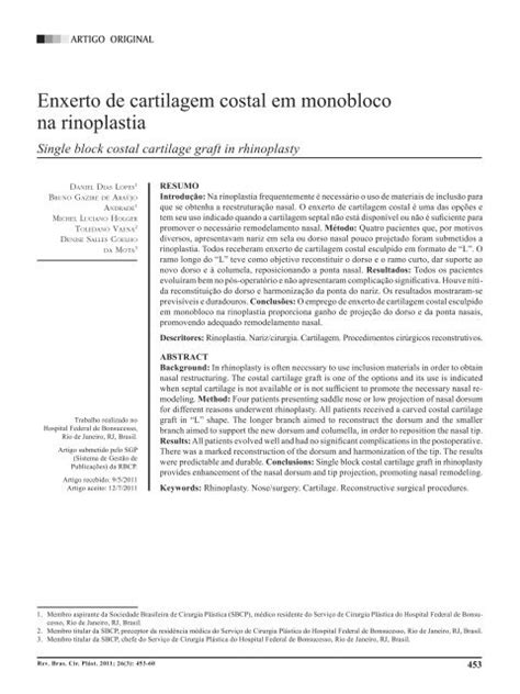 Enxerto De Cartilagem Costal Em Monobloco Na Rinoplastia Hospital