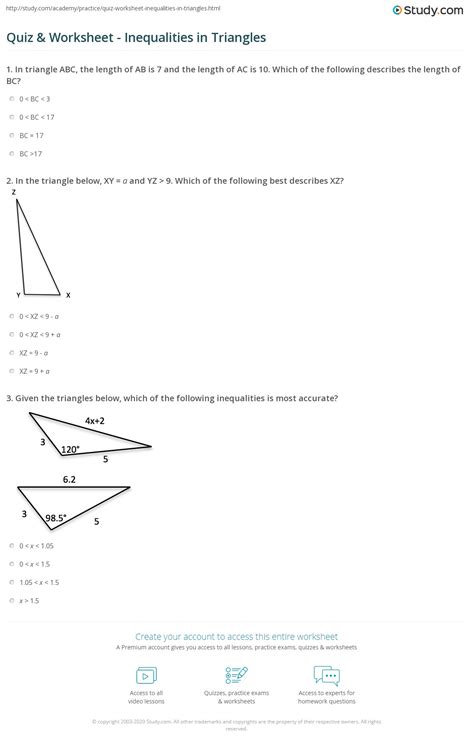 Inequalities In Two Triangles Worksheets