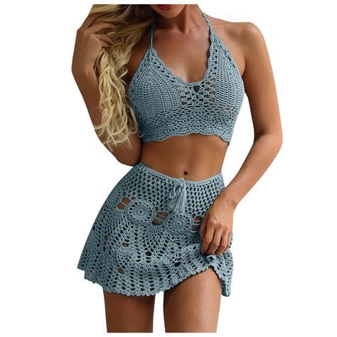 Byhong Womens Crocheted Hollowed Out Two Piece Summer Bikini Beach Wear Swimsuit Green M