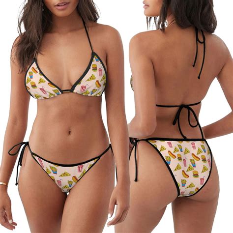 Japuie Hamburger Pizza Coke Print Women S Two Piece Bikini Swimsuit