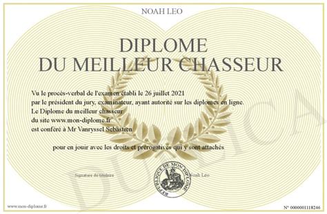 Diplome Du Meilleur Chasseur