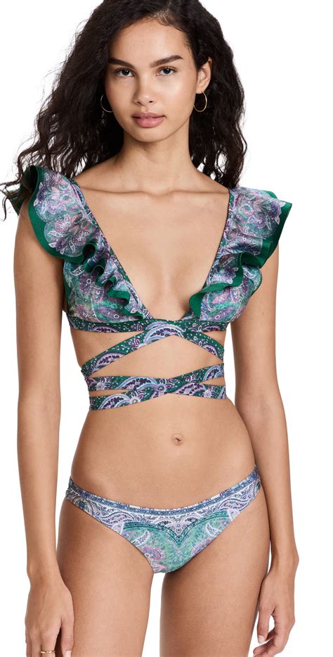 Zimmermann Anneke Ruffled Wraparound Paisley Print Bikini In