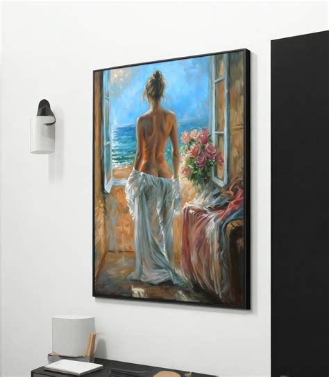 Elegant Nude Woman By The Sea Canvas Painting Perfect Gift For Art Lovers And Home Decor