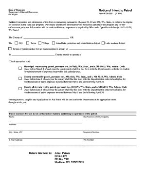 Notice Of Intent To Patrol Form Pdf Wisconsin Dnr Wi