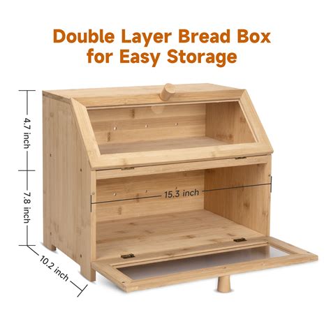 Hapoo Modern Natural Bamboo Double Layer Bread Box For Kitchen Countertop Storage