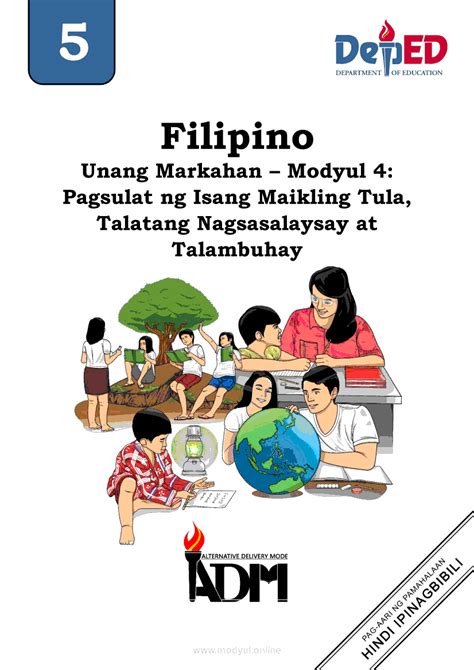 Filipino 5 Modyul 4 Pagsulat Ng Isang Maikling Tula Talatang