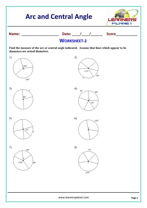 Arcs And Central Angles Worksheet Worksheet Education