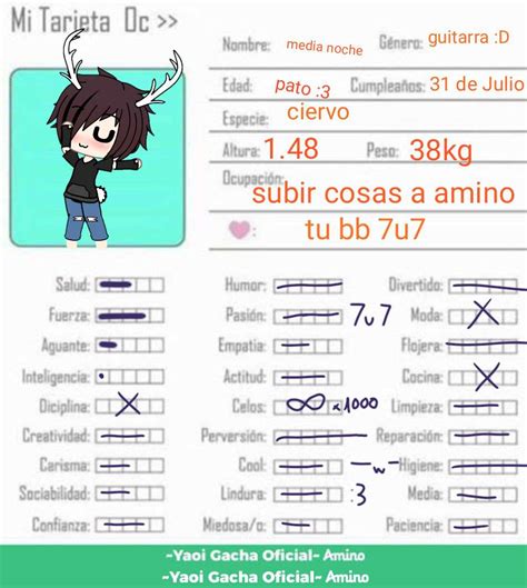 Ficha De Mi Oc Yaoi Gacha Oficial Amino