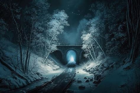 Premium Photo | Tunnel under a bridge on a dark winter night