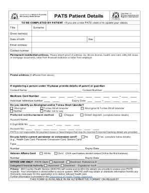 Fillable Online Pats Application Form Section Block Treatment Fax