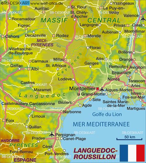 Map of Languedoc Roussillon (State / Section in France) | Welt-Atlas.de