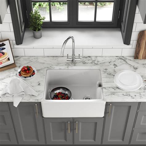 Thomas Denby Belfast 1 Bowl Gloss White Ceramic Kitchen Sink 595 X 460mm Tap Warehouse