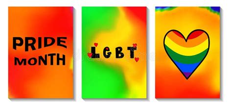 Gay Pride Month Poster Collection Banner Lettering Lgbt Hearts Set