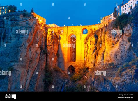 Puente Nuevo, New Bridge, at night in Ronda, Spain Stock Photo - Alamy