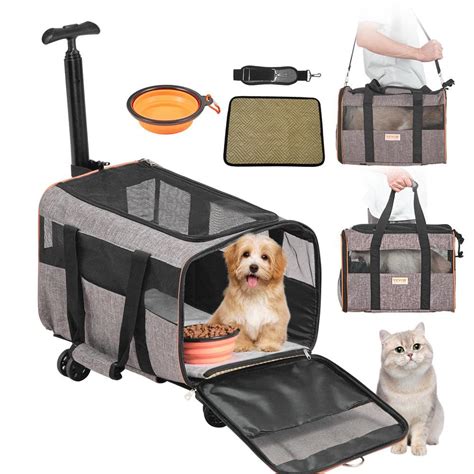 VEVOR Cat Dog Carrier with Wheels Airline Approved, Rolling Pet Carrier on Wheels Hold up to 22 ...