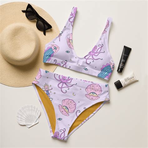 Pastel Goth Sea Creature Recycled High Waisted Bikini Octopus Sizes Xs Xl Etsy