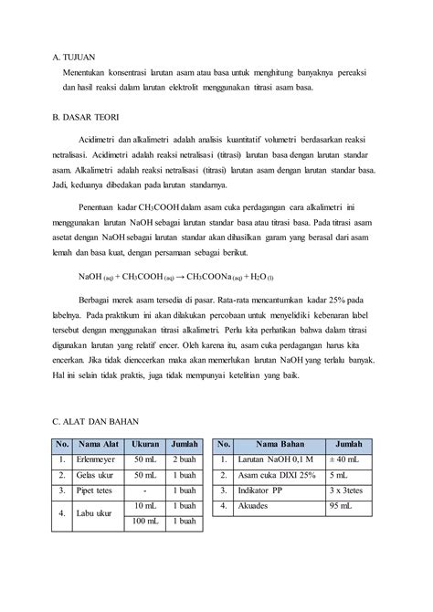 Laporan Praktikum Penentuan Kadar Asam Cuka Perdagangan Pdf