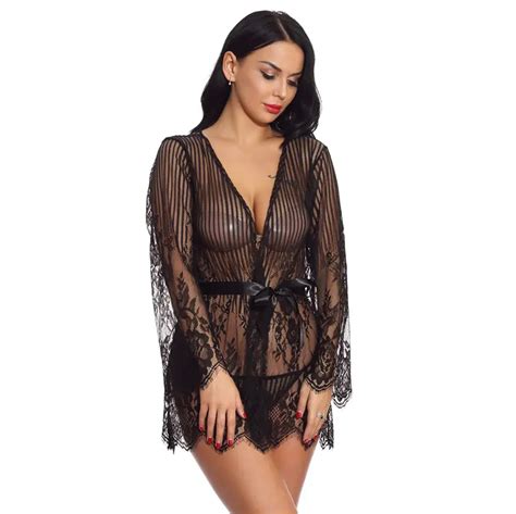 New Fashion Perspective Long Sleeved V Neck Sexy Lace Casual Lingerie