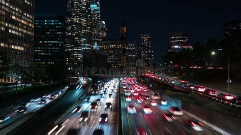 Los Angeles Downtown Busy 110 Freeway Night Traffic Jam Time Lapse Tilt ...